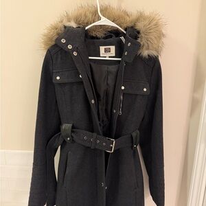 Laundry by Design Black Pea Coat with Faux Fur Hood